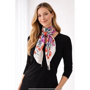 ALAIN XAVIER SILK SCARF VIBRANT FLORAL HAND ROLLED EDGE VINTAGE VIBRANT CHIC